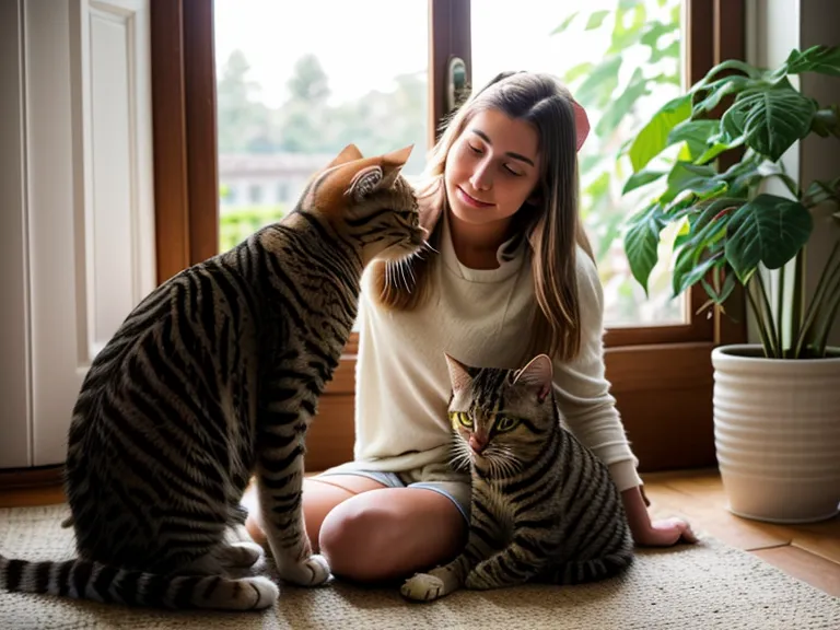 Einhandrute-Anfängerin testet skeptisch die Rute für ihre Tierschutzkatze im Wohnzimmer