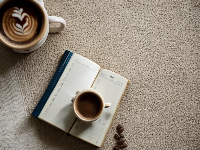 Kaffeetasse und Beobachtungsheft auf dem Boden während einer Tierkommunikations-Übung im Anfänger-Tagebuch