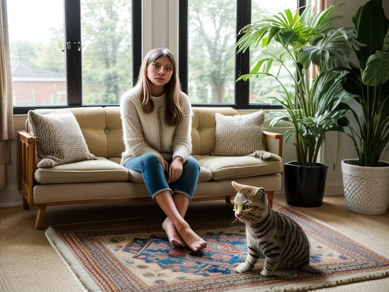 Ein Tagebuch mit Notizen zur Tierkommunikation liegt auf dem Parkettboden neben dem Sofa.